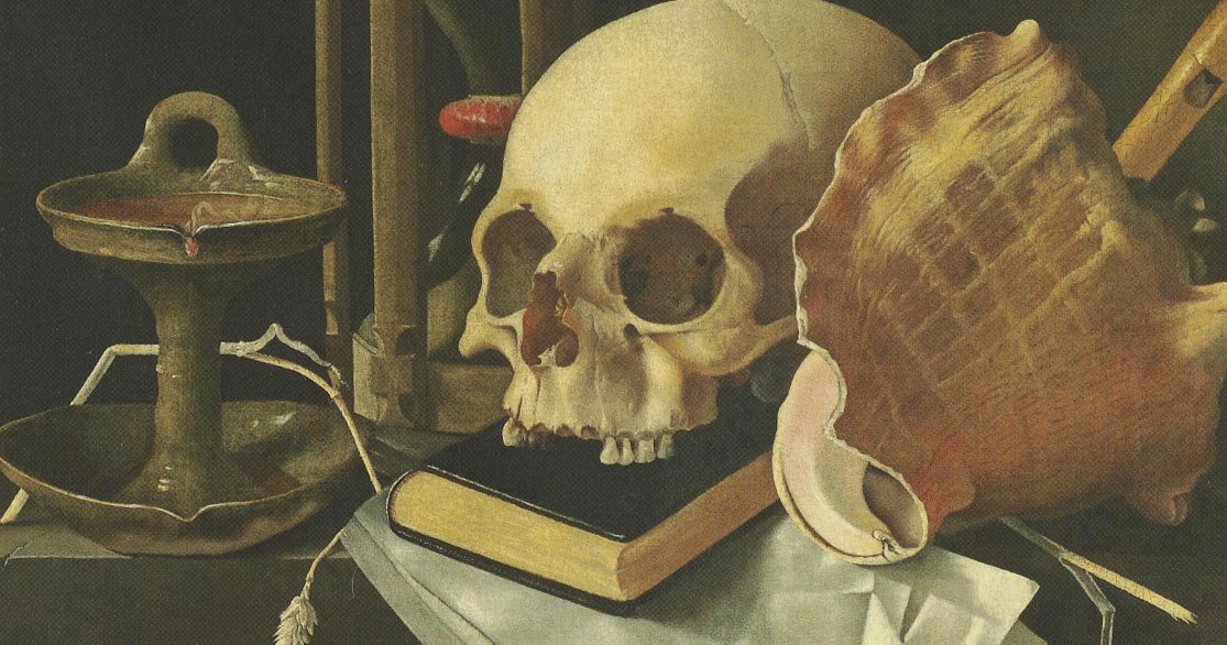 Vanitas met zandloper en schedel, Adriaen Coort, 1628